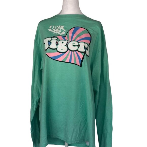 LSU Tigers long sleeve shirt, large, New. light green with pink and blue heart - Picture 1 of 4